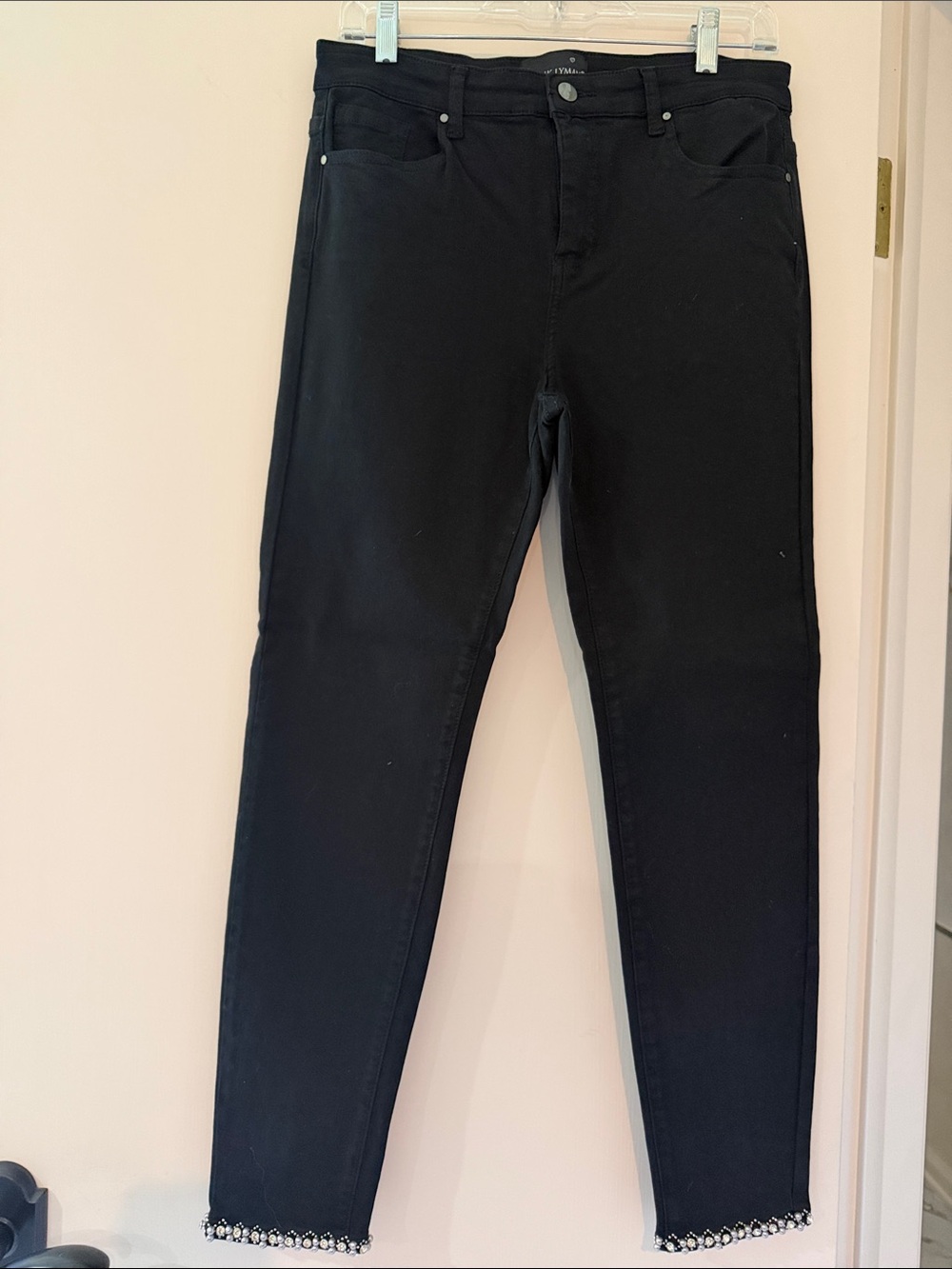 Frank Lyman Design Black Skinny Jeans with Beaded Hem Trim